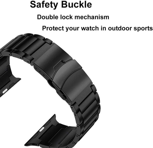 LDFAS Compatible for Apple Watch Band 45mm 44mm 42mm, Sport Stainless Steel Metal Strap with Safety Buckle for iWatch Bands Compatible for Apple W...