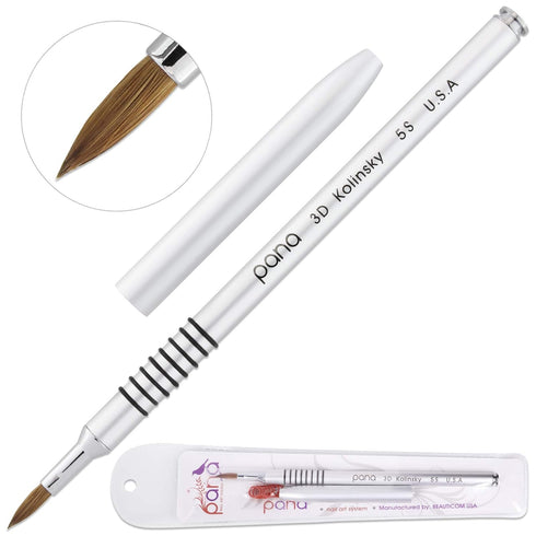 PANA 3D Kolinsky Acrylic Nail Art Sculpture Brush with Silver Metal Non-Slip Grip Handle for Manicures 3D Nail Art Flower Designs (Size #5)...