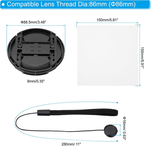 PATIKIL 86mm Lens Cap Set, 5Pack Sides Pinch Snap Camera Lens Cover for Front Len Suitable for 86mm Thread Universal DSLR Lenses for Nikon, for Fu...