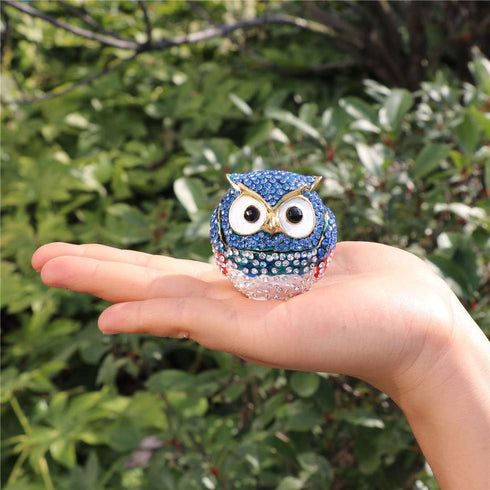 Waltz&F Diamond Light Blue Owl TrinketBox Hinged Hand-painted Figurine Collectible Ring Holder...