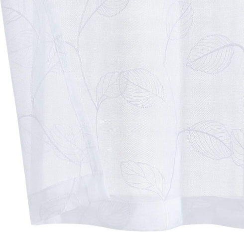 Topick White Sheer Leaf Curtain Kitchen Valance for Windows Leaf Embroidered Voile Small Curtain Valance Semi Sheer Farmhouse Curtain 18 Inch Rod ...