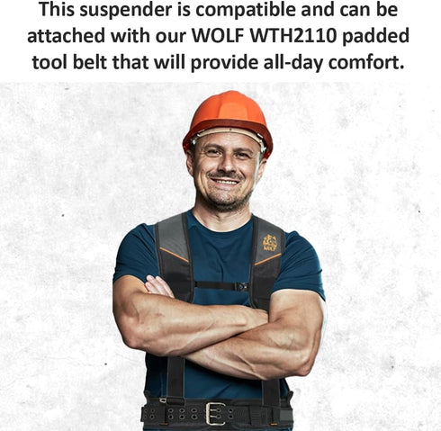 WOLF WTH2115 Padded 4-point Suspenders for Tool Work Belt | Universal Breathable Comfort Lightweight | Contractors Handyman | Pain Stress Relief W...