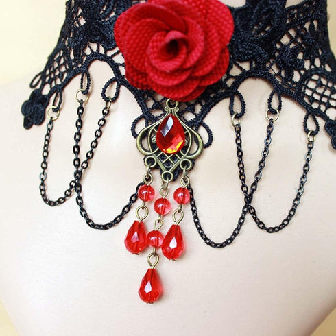 3PCS Choker Lace Necklace with Earring Set Punk Party Gothic Vintage Handmade Victorian Steampunk Retro Gears Lace Vampire for Halloween Easter – ...