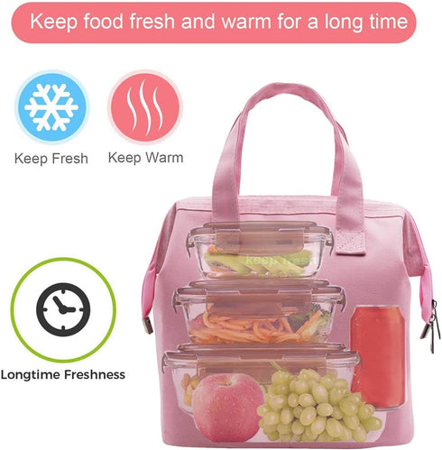 Mziart Insulated Lunch Bag Simple Bento Cooler Bag Lunch Tote Bag for Lunch Box for Women Men Adult Picnic Working Hiking Beach (Pink)...