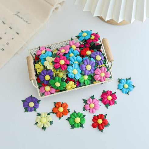 Handmade 100 Pcs Lovely Mulberry Paper Flowers 30x30mm Scrapbooking Wedding DIY Craft Supplies Card Paper Flowers Craft Projects (10 Colors)...