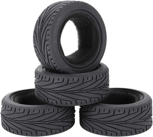 4PCS RC Car Rubber Tires and Plastic Wheels Rims Compatible with 1/10 Scale On Road Touring Racing Flat Drift Car Traxxas HSP HPI Tamiya Sakura (G...
