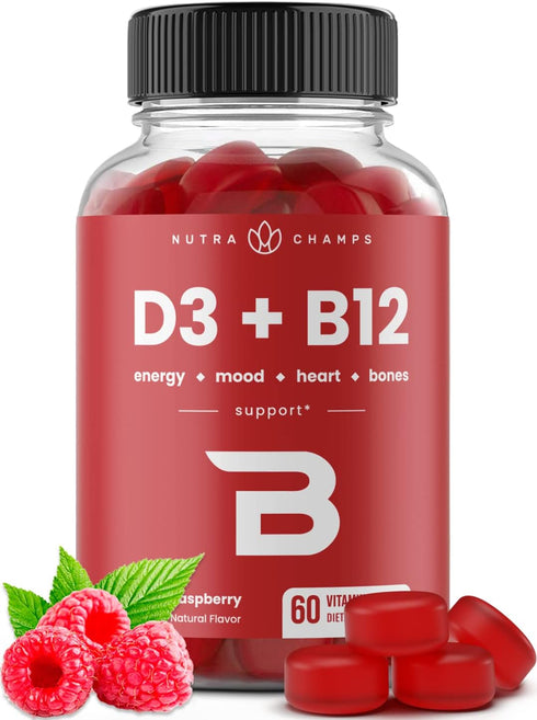 Vitamin D3 & Vitamin B12 | Methyl B12 Gummies for Adults & Kids | Enhanced with Vitamin D 3 & B9 Vitamin Folate | Natural Energy, Mood, Metabolism...