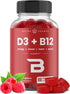Vitamin D3 & Vitamin B12 | Methyl B12 Gummies for Adults & Kids | Enhanced with Vitamin D 3 & B9 Vitamin Folate | Natural Energy, Mood, Metabolism...