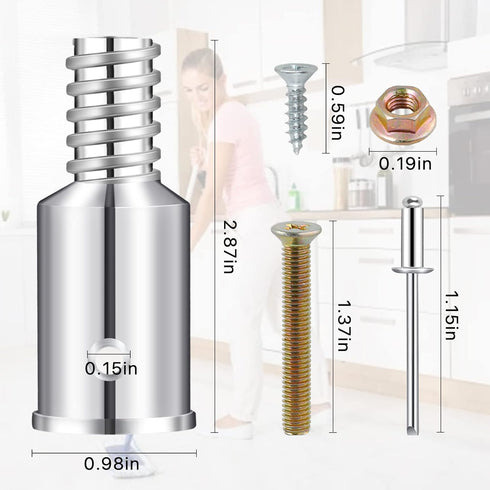 6Pcs Threaded Tip Replacement, Broom Handle Threaded End, Ultra Threaded Tip Repair Kit, Metal Broom Handle Adapter for 0.98 Inch Broom Stick Pole...