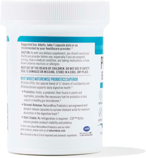 NatureWise Probiotics 60 Billion CFU - 17 Strains + Organic Prebiotics - Immune, Digestive & Gut Health Probiotics for Women & Men - Vegetarian, G...