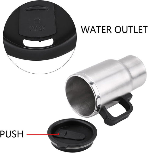 Car Electric Mug, 12V 450Ml Electric Incar Stainless Steel Travel Heating Cup Coffee Tea Car Cup Mug Travel Car Kettle For Heating Water, Coffee, ...