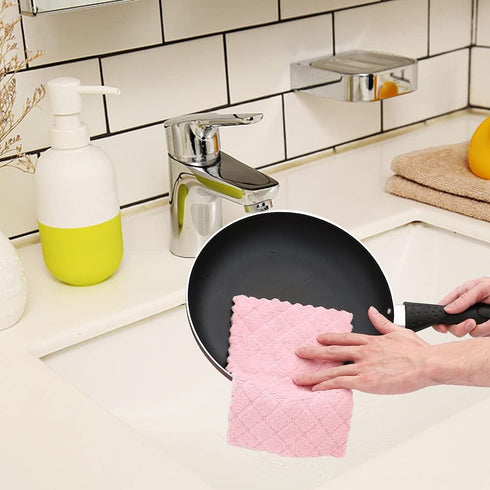 12 Pack Kitchen Washcloths for Dishes, Super Double Side Absorbent Coral Velvet Dish Towels, Premium Fast Drying Dish Cloths, Non-Stick Oil Househ...