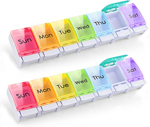 2 PCS Weekly Pill Organizer Arthritis Friendly Travel 7 Day Pill Box Vitamin Case with Spring Open Design and Storage Case Large Compartment to Ho...