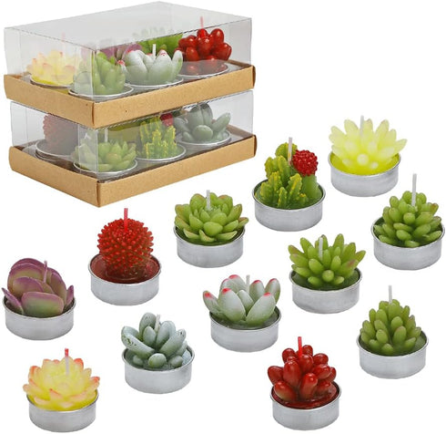 Succulent Cactus Tea Light Candles Cute Plant Shaped Bulk for Birthday Party Wedding Baby Bridal Shower Favor Decor Hostess Gift Sets (12 PCS)...
