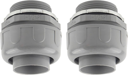 | 1-½ Inch Non-Metallic Liquid Tight Conduit Connectors, 180 Degrees (Straight), Flexible PVC Electrical Conduit Fittings, UL Certified (2)...