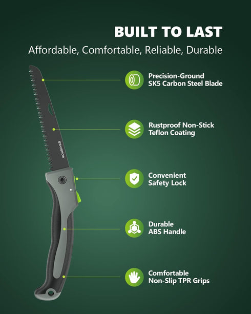 7-Inch Folding Hand Pruning Saw, Heavy Duty Foldable Garden Saws with 7” Hardened SK5 High Carbon Steel Blade for Tree Trimming, Live/Dry Wood Cut...
