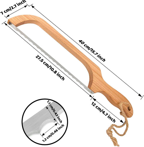 Bread Slicer for Homemade Bread,16" Wooden Sourdough Bread knife with Bow Design,Premium Stainless Steel Serrated Saw Bread cutter for Bagels, Bag...