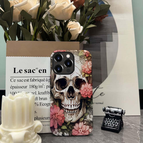 Compatible with iPhone 14 Pro Case, Skull Red Flowers Pattern Print Phone Case Durable Fashion Funny Liquid Silicone Case Soft Anti-Scratch Shockp...