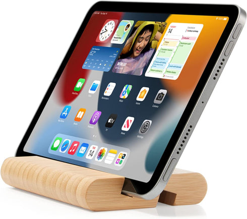 Bamboo Cell Phone Stand Wooden Tablet Stand for Desktop, Wood Cell Phone Holder Desk Tablet Holder Mobile Stand for iPhone iPad Tablets and All Ph...