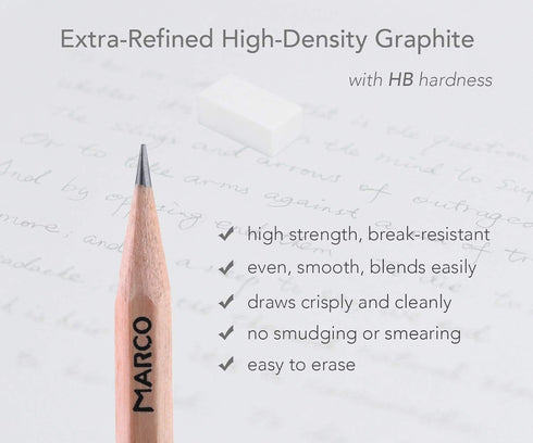 Marco Natural Wood Grain Graphite Drawing HB Pencil, Wood-Cased Sketching Pencils, Pack of 50...