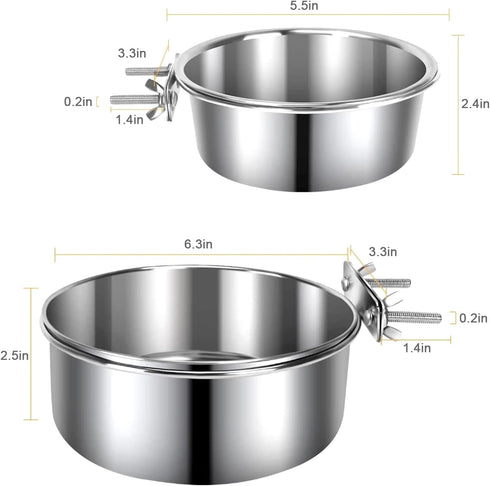 2 PCS Stainless Steel Pet Bowls Anti-Spill Metal Feeder Food and Water Feeding Bowl, Hanging Pet Cage Crate Bowl for Puppy Kennel Medium and Large...