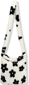 Weewooday Fluffy Shoulder Bag Ladies Plush Underarm Bag Tote Bag White Women Y2K Furry Purse Handbag for Autumn and Winter (Flower, 10.2 x 11.8 In...