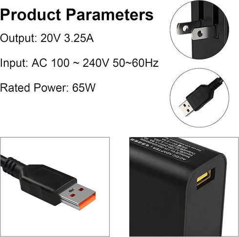Replacement for 65W 20V 3.25A Charger Power Supply AC Adapter Yoga 4 Pro Yoga 3 Pro Yoga 900 Yoga 700 with USB Power Cable...