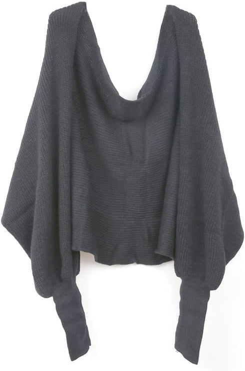 SEWACC Knitted Wrap Scarf Autumn Winter Knitted Scarf with Sleeves Unisex Scarf Cape Shawl for Women Men (Black)...