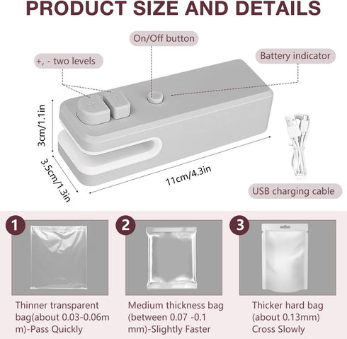 Mini Bag Sealer, 2024 Upgrade USB rechargeable Bag Sealer 2 in 1 Bag Sealer and Cutter Magnetic USB Rechargeable Mini Sealing Machine Heat Seal To...