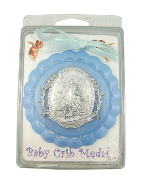 Moulded Acrylic Blue Crib Medal with Guardian Angel for Baby Boy Nursery Decor, 3 1/2 Inch...