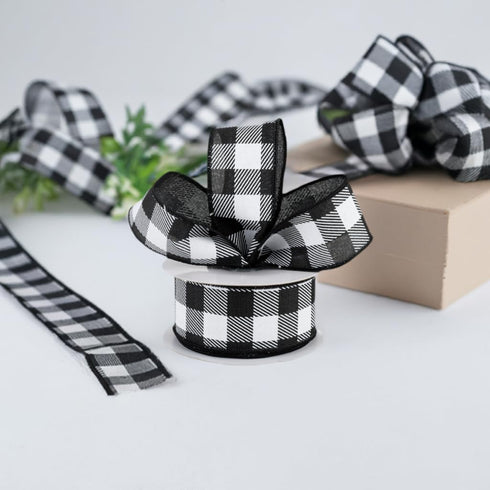 1.5" Black and White Checked Plaid Ribbon - Craig Bachman Black White Buffalo Checked Ribbon (RG0179902) 1.5" x 10 Yards...