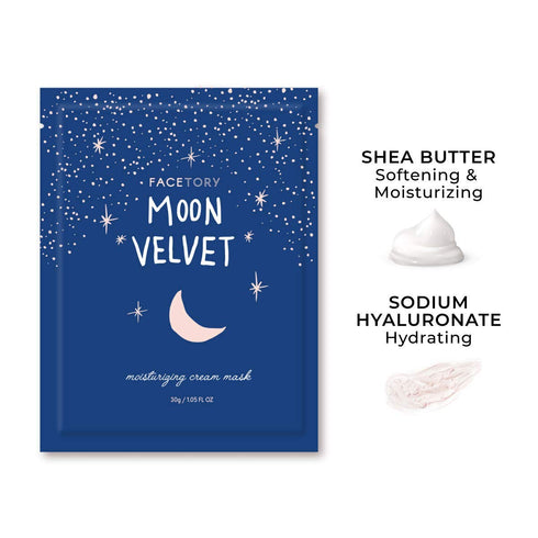 FACETORY Moon Velvet Moisturizing Cream with Jojoba Oil Sheet Mask - Moisturizing, Brightening, and Anti-Aging (Pack of 5)...