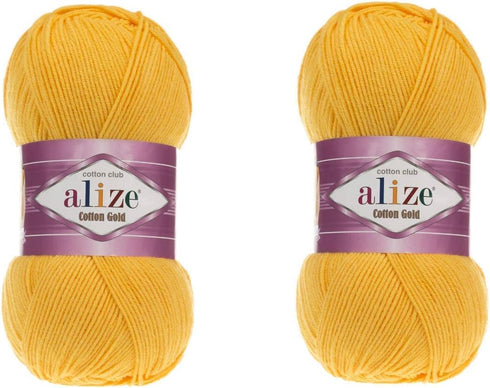 Alize Cotton Gold Yarn 55% Cotton 45% Acrylic Yarn Crochet Hand Knitting Art Lot of 2 Skeins 200gr 722yds (216-DARK Yellow)......