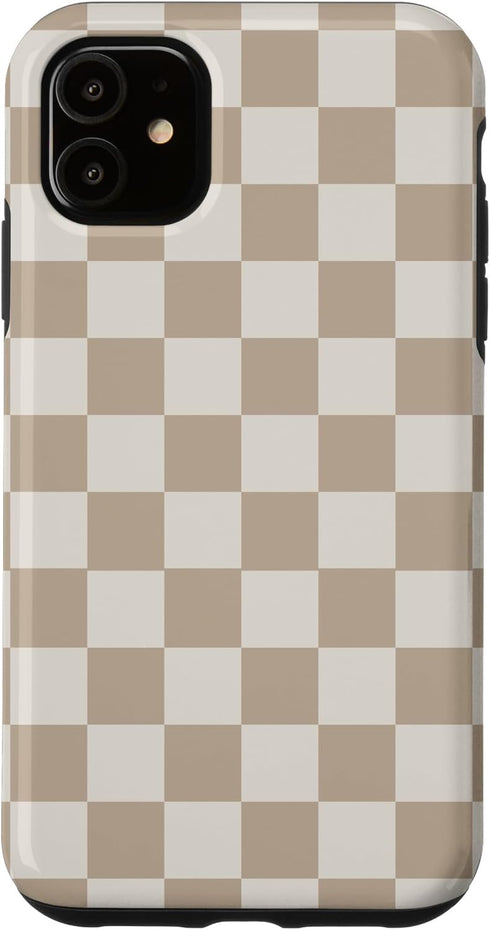 iPhone 11 Light Beige Checkerboard Vanilla Classic Checkered Pattern Case...