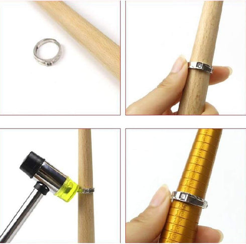 2 Pieces Jewelers Making Tools Jewelry Rubber Hammer with Wood Ring Mandrel Adjuster Stick Double Side Jewelry Making Rubber Hammer Ring Shaping W...
