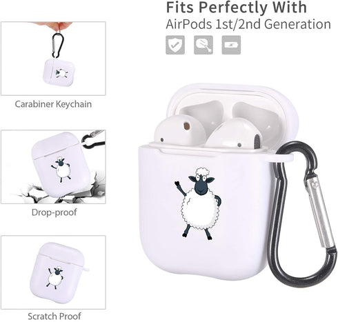 MAYCARI Cute Sheep Case for AirPods 2&1 with Keychain,?White? Animals Design Protective Soft TPU Cover Compatible with Apple AirPods Charging Case...