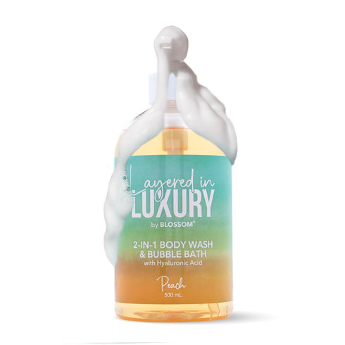 Blossom Layered In Luxury 2-in-1 Scented Body Wash & Bubble Bath with Hyaluronic Acid, Liquid Bath Gel Body Cleanser with Pump for Dry, Sensitive ...