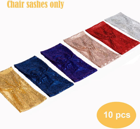 Eternal Beauty Set of 10 Sequin Chair Bows Sashes Gold Chair Sashes for Wedding Party Decorations...