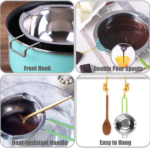 Stainless Steel Double Boiler with Silicone Spatula, Chocloate Metls Pot with Heat Resistant Handle for Melting Chocolate, Candy, Candle, Soap and...