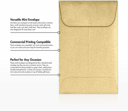 LUXPaper #1 Coin Envelopes | 2 1/4" x 3 1/2" | Blonde Metallic | 80lb. Text | 50 Qty...