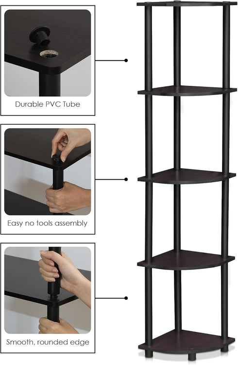 Furinno Turn-N-Tube 5 Tier Corner Display Rack Multipurpose Shelving Unit, 1-Pack, Dark Walnut...