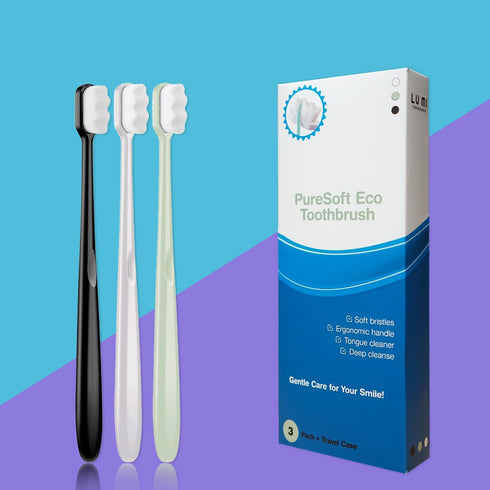 3PCS PureSoft Eco Toothbrush, 20000 Ultra Soft, Micro Nano Bristles, BPA-Free, Lightweight, with Travel Case, for Sensitive Gums, Pregnant Women, ...