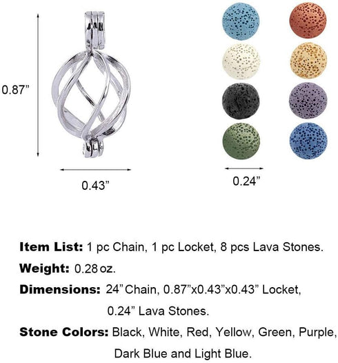 Essential Oil Diffuser Necklace Twisted Ball Aromatherapy Locket Pendant with 8 Lava Stone Balls 0.24'...