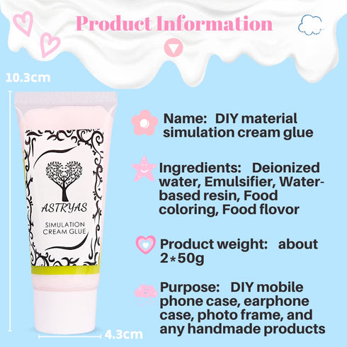 ASTRYAS Simulation Fake Whipped Cream Glue, 2PCS Decoden Cream Clay Glue Silicone Cream Adhesive Ket with 2 Plastic Decorating Mouth, Charm Craft ...