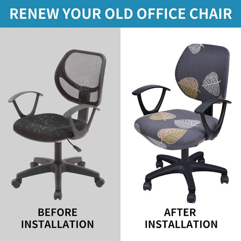 Printed Computer Office Chair Covers, Desk Chair Cover, Task Chair Slip Covers (Grey & Leaves)...