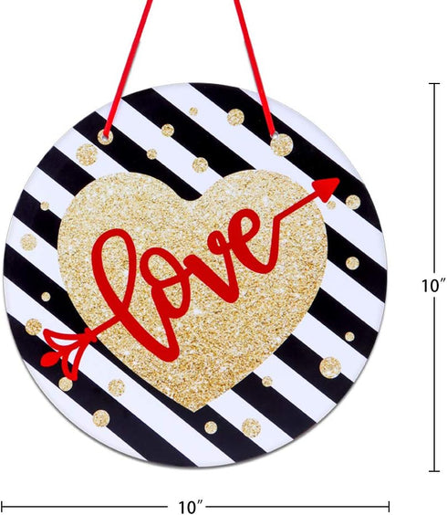 SICOHOME 10" Heart Wall Hanging Sign, Valentine's Day Decor, Red, Black, Neon, Round, Love Theme, Romantic Style, PVC Material, Wall/Ceiling/Windo...