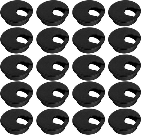 20 Pack 1-3/8 Inch/35mm Round Plastic Desk Grommets, Black Wire Organizer Caps, PC Computer Port Cable Hole Cover, Perfect for Hide Data Cords in ...