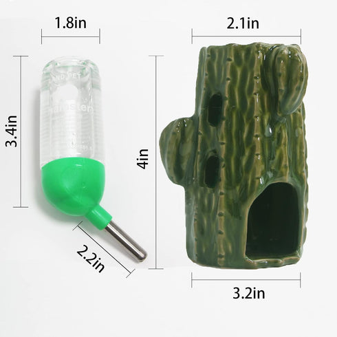 Hamster Water Bottle, 2-in-1 Adjustable Hamster Water Bottle for Glass Tank 80ML Gerbil Water Bottle with Stand, No Drip Ceramic Water Bottle Hold...