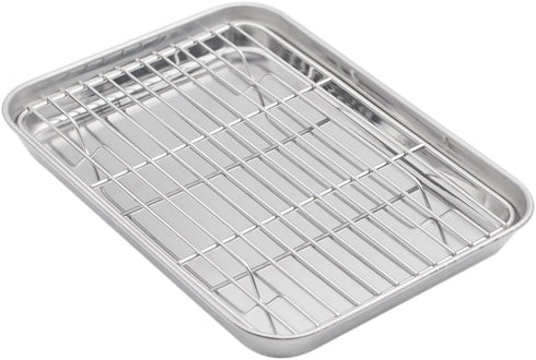 Baking Sheet with Rack Set, Stainless Steel Cookie Sheet and Cooling Rack, 9.5 Inch X 7 Inch X 1 Inch...