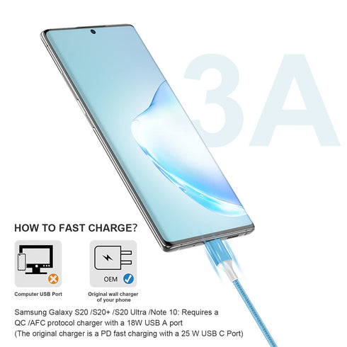 USB C Cable, 5Pack?3/3/6/6/10FT? Nylon Braided 3A Fast Charging Cord for Samsung Galaxy Samsung Galaxy S22 S21 S20 A20 A50 S10 LG Xiaomi Motorola....